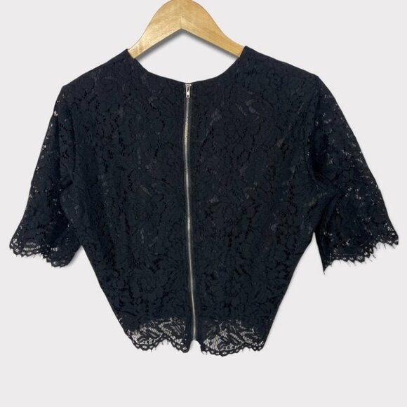 Oyamiki Short Sleeve Black Lace Crew Neck Blouse Top Size Large Romantic Boho L - Picture 4 of 14